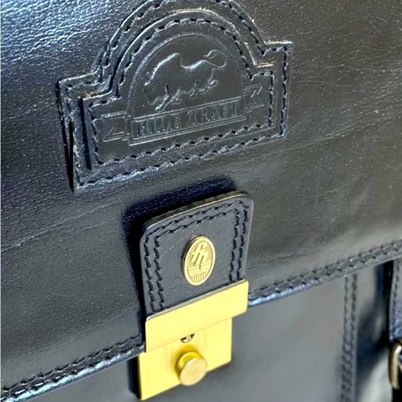 HideCraft Leather Black Laptop Messenger Briefcase Bag - Picture 3 of 6